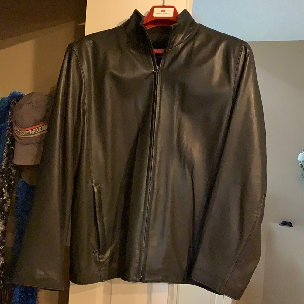 Men’s black leather jacket